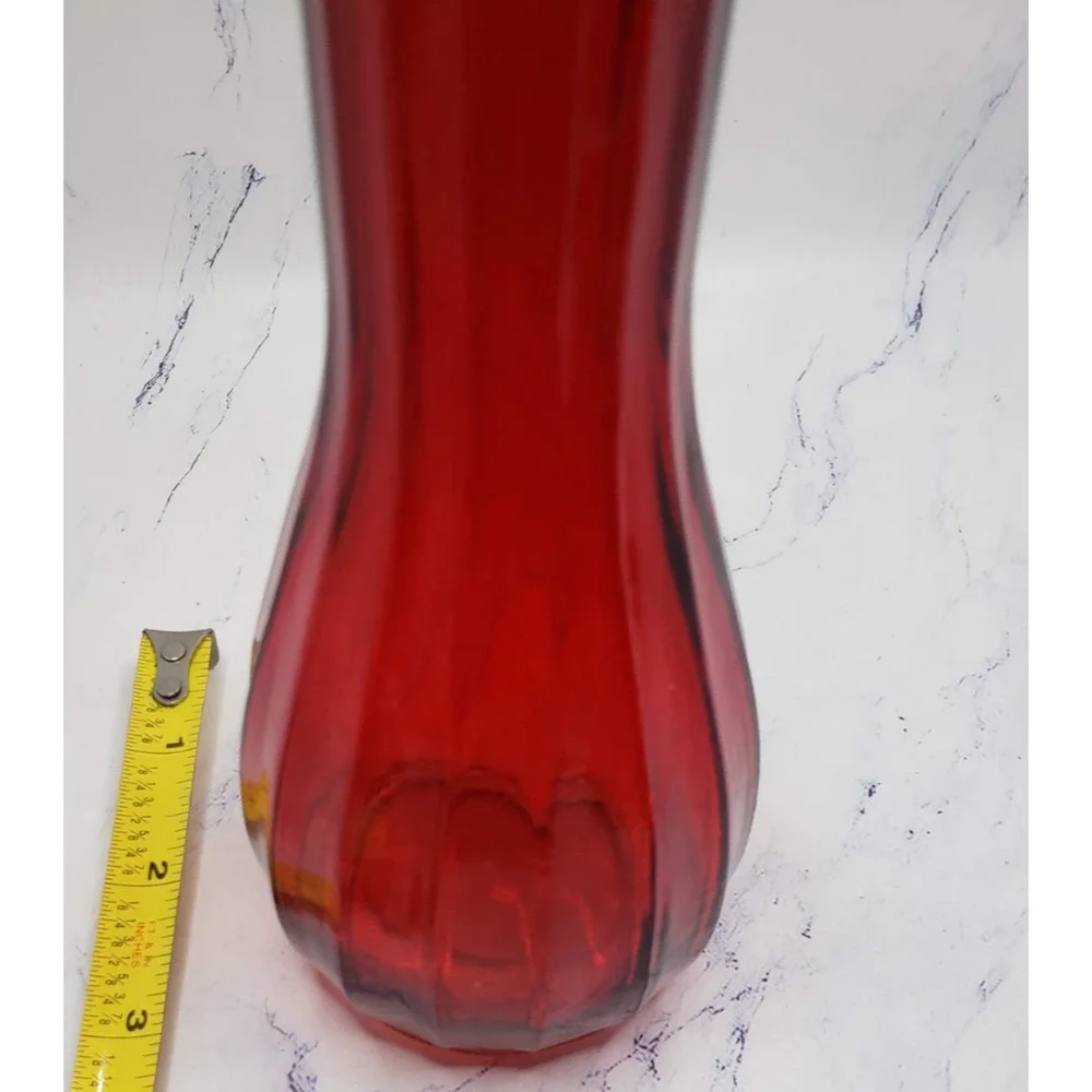Ribbed Red Ruby 9 Inch Tall Glass Bud Vase